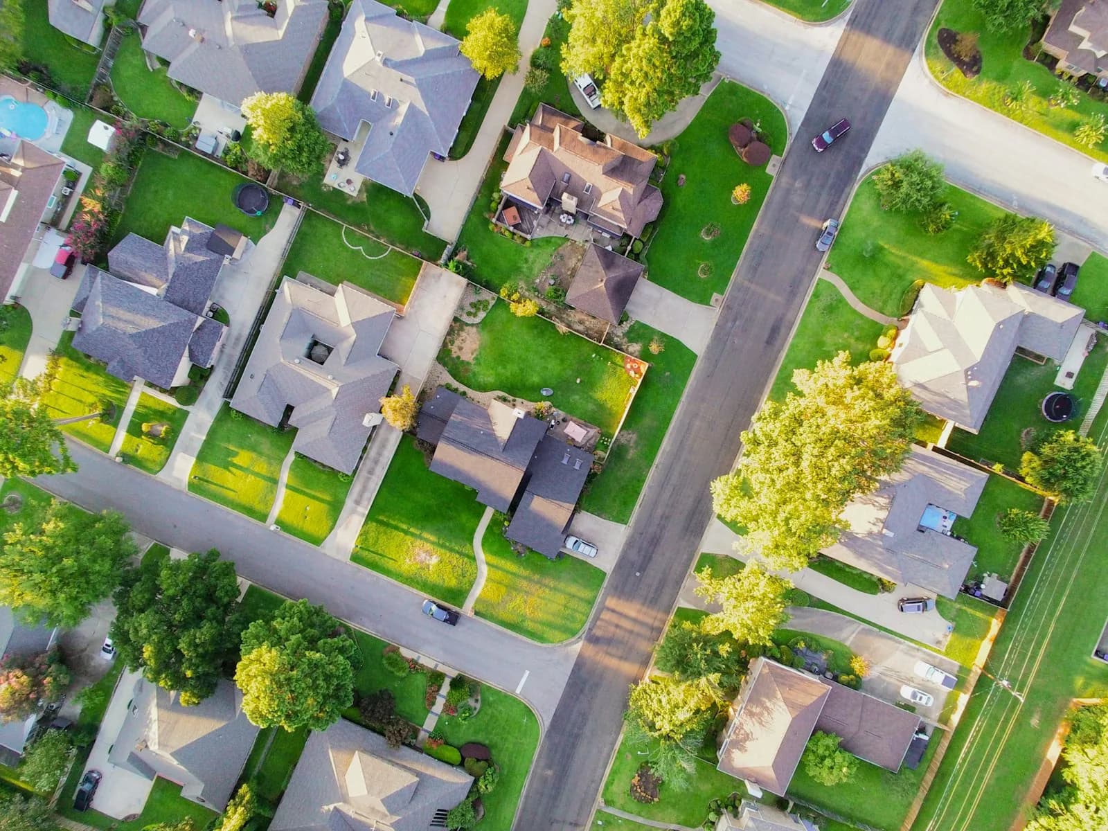 Aerial view of a residential neighborhood