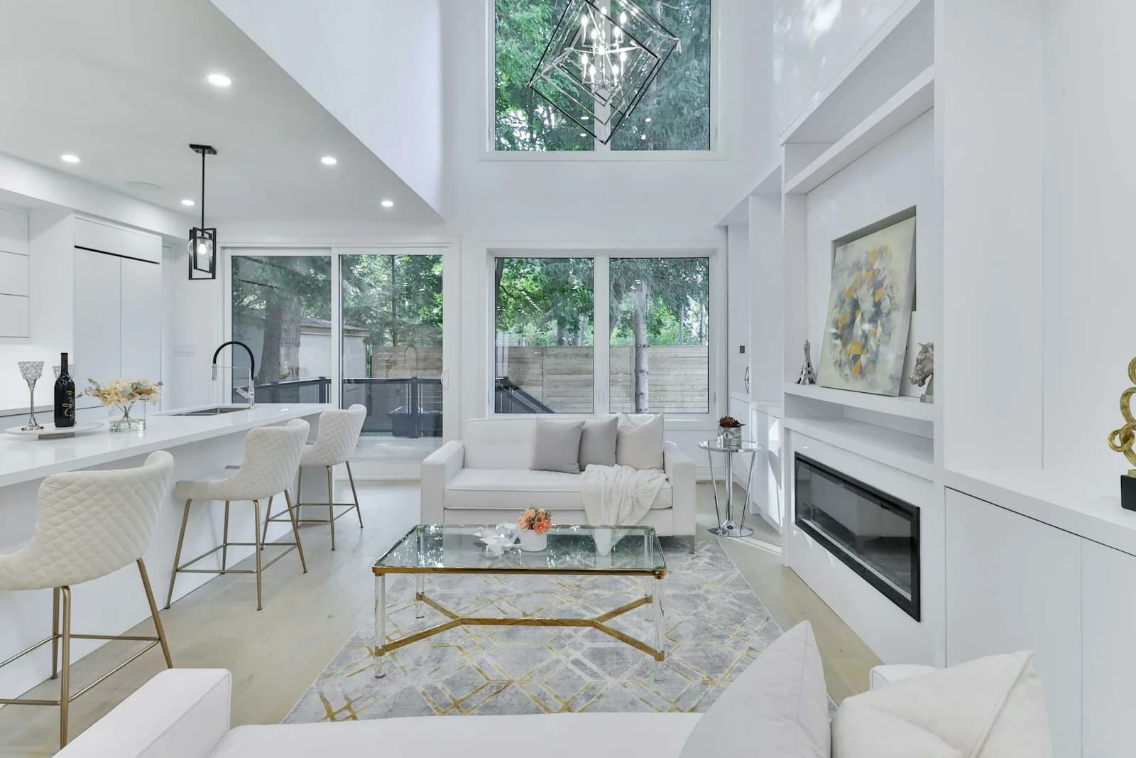Great room with fireplace and vaulted ceiling