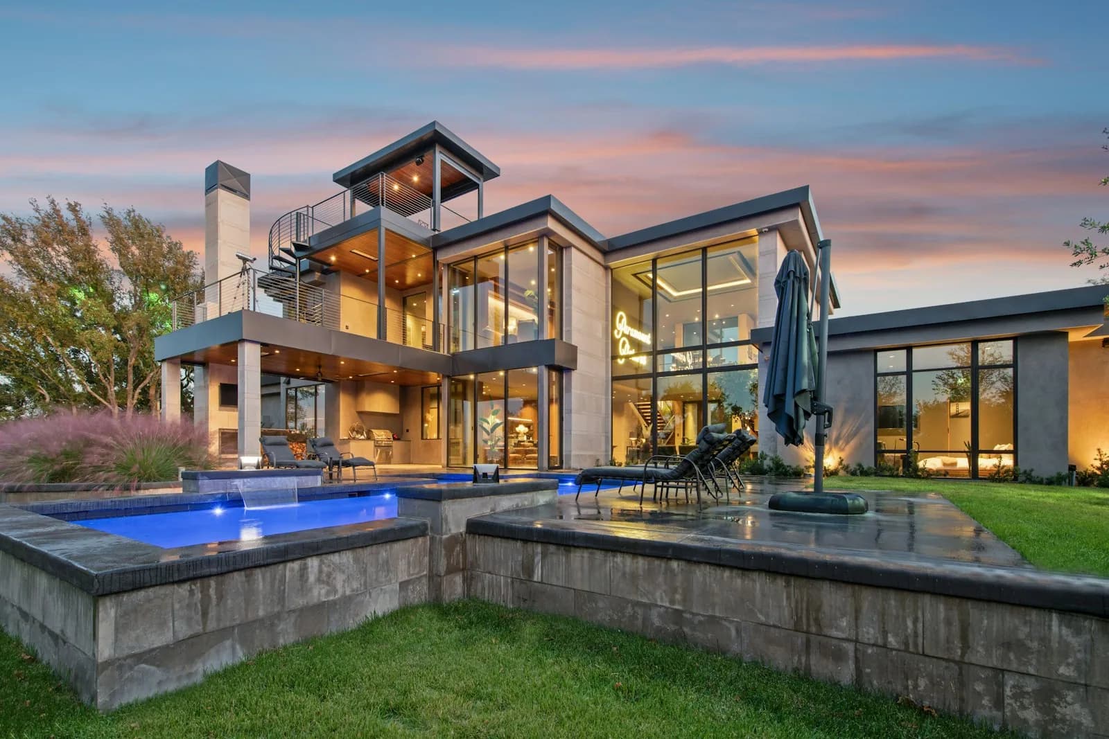 Aerial twilight view of a home